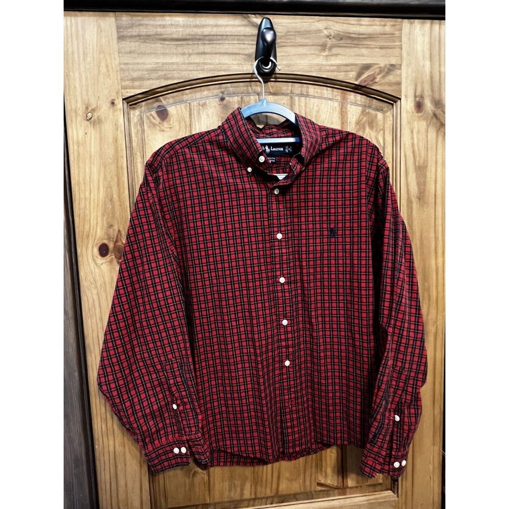Ralph Lauren Yarmouth Long Sleeve Red Plaid Button Up Shirt Men's 16 32/33‎